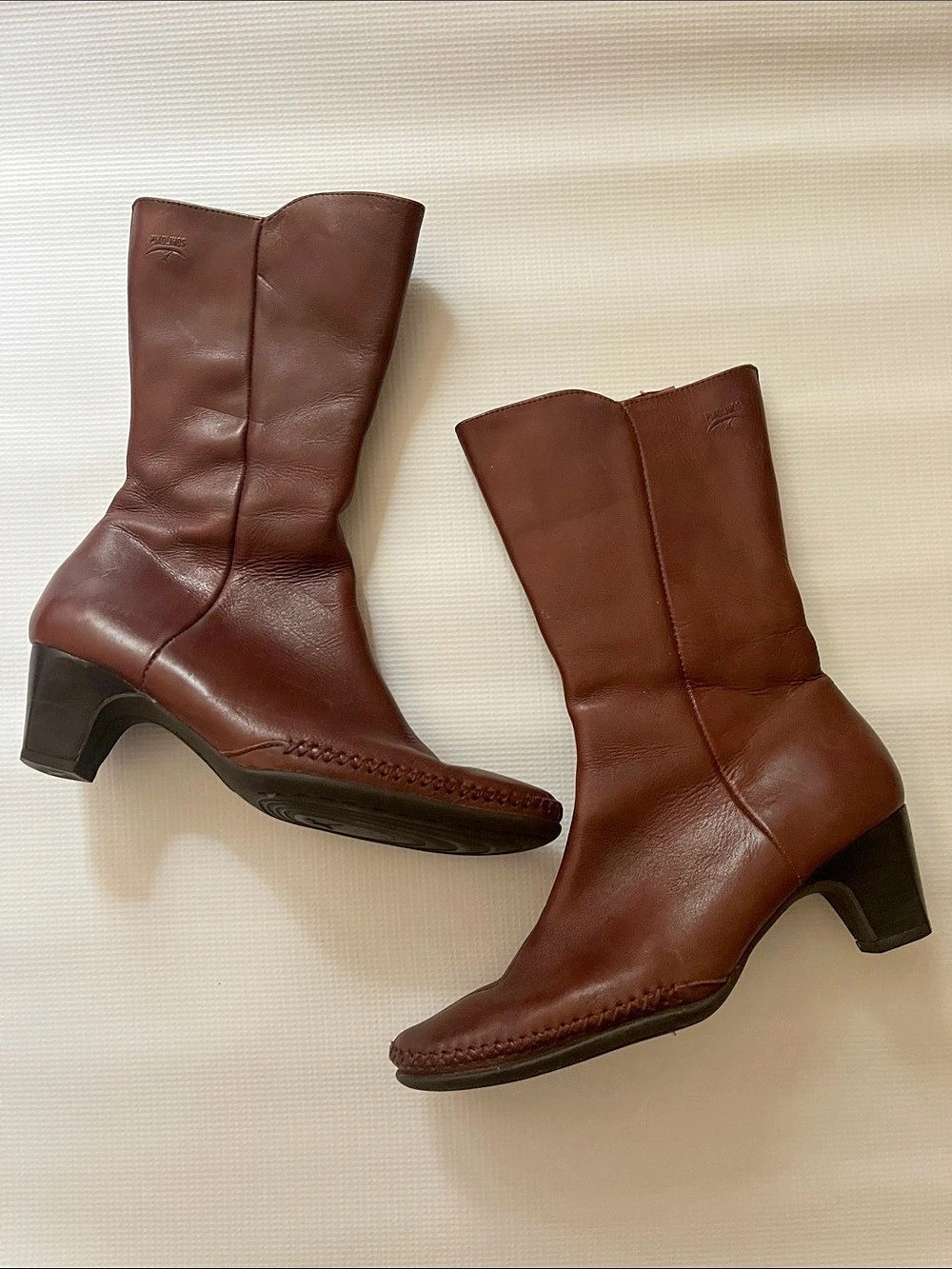 Pikolinos Chestnut Brown Leather Zippered Heeled Calf-height Boots 36/6